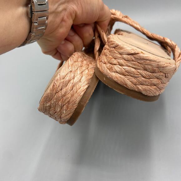 KAANAS Inagua Crossover Raffia Braid Sandals Size 9 Beige‎ Pink Flatform Slides - Picture 3 of 10
